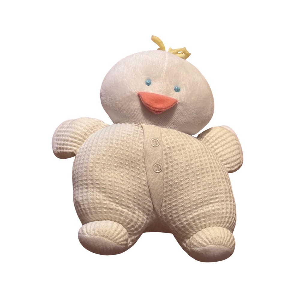 Vtg Eden Toys Waffle Knit Plush Duckling White Yellow Yarn Tuft Nursery Toy 8"